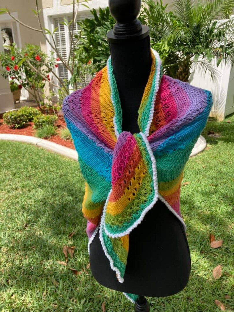 Boho Hand Knitted Triangular Shawl Rainbow Color Shawl